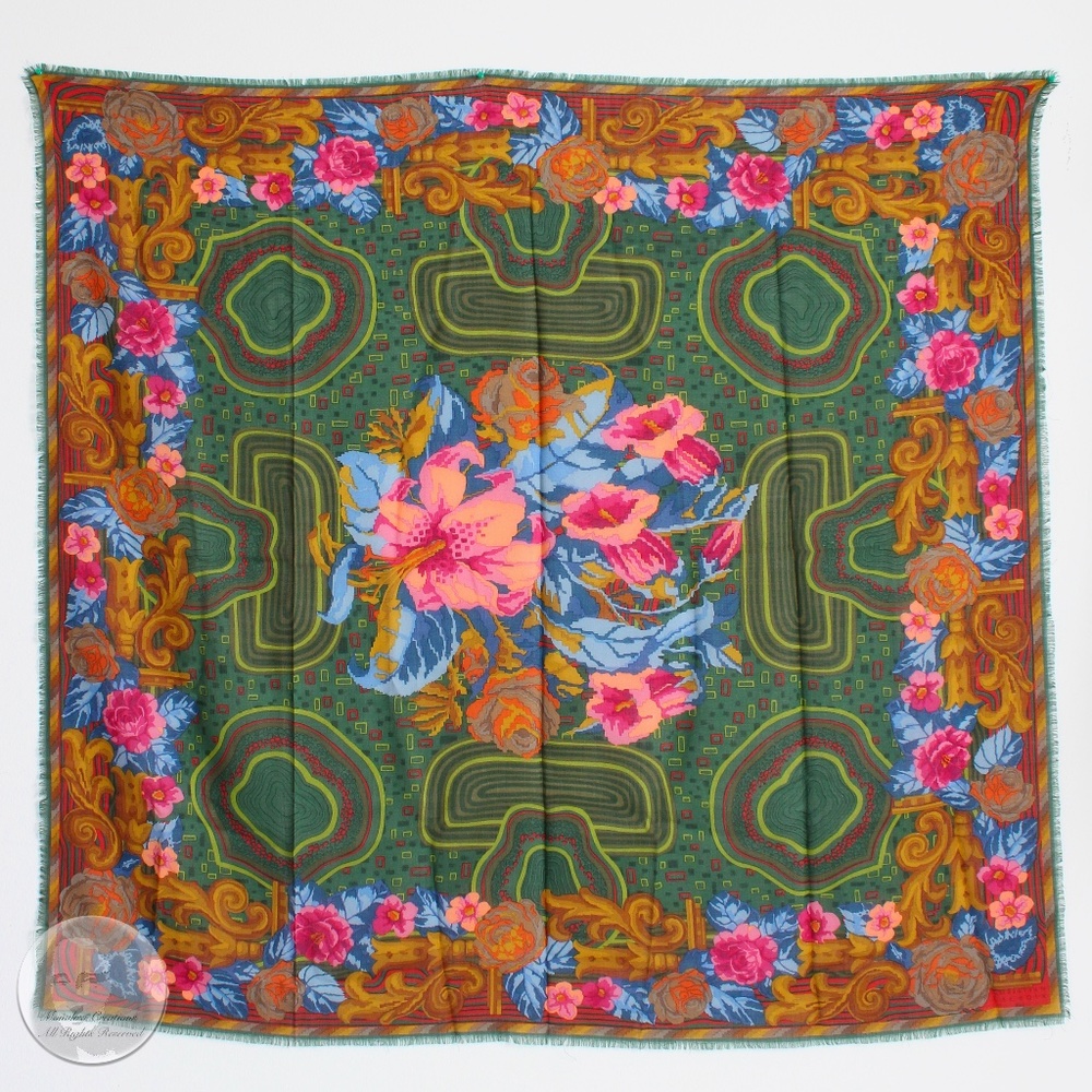 Christian Lacroix Large Scarf Shawl Wool Silk Abstract Floral Print 46in Vintage